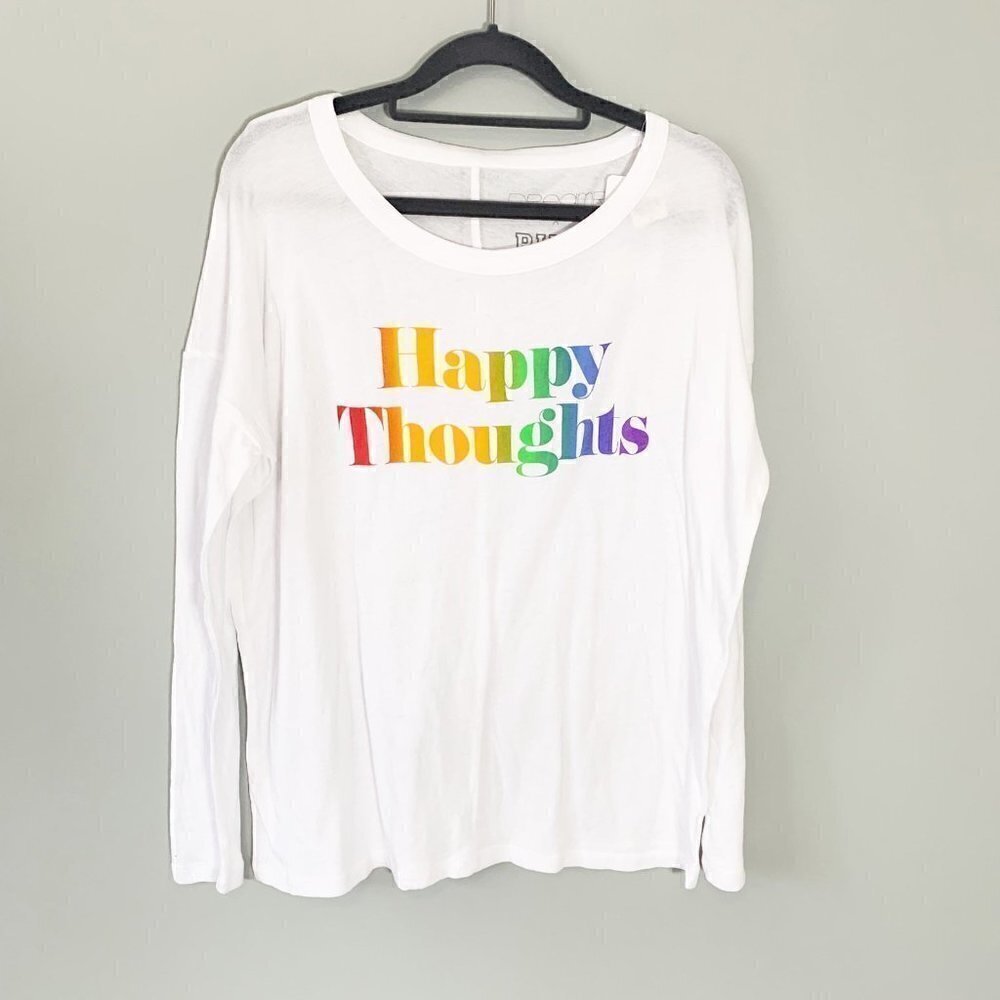 NEW PINK Victoria's Secret Graphic T-Shirt Women Medium White Happy Thoughts